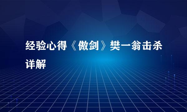 经验心得《傲剑》樊一翁击杀详解