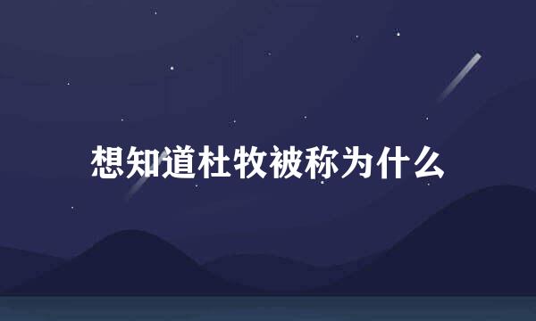 想知道杜牧被称为什么