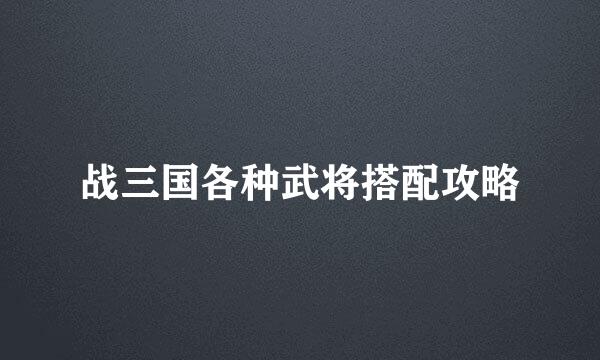 战三国各种武将搭配攻略