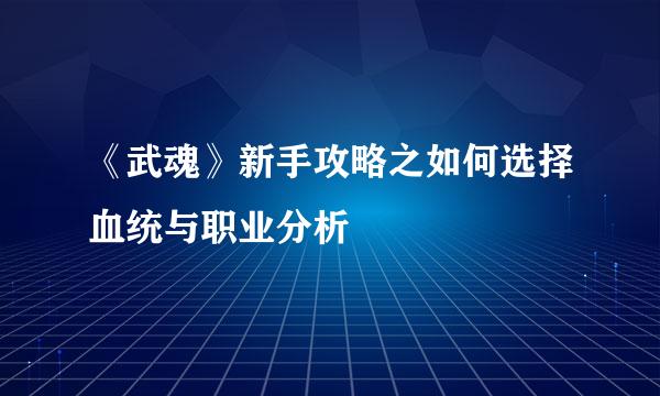 《武魂》新手攻略之如何选择血统与职业分析