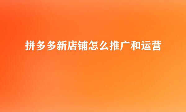 拼多多新店铺怎么推广和运营