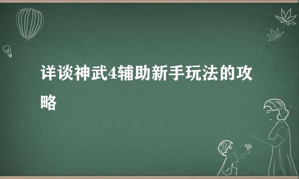 详谈神武4辅助新手玩法的攻略