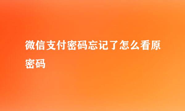 微信支付密码忘记了怎么看原密码