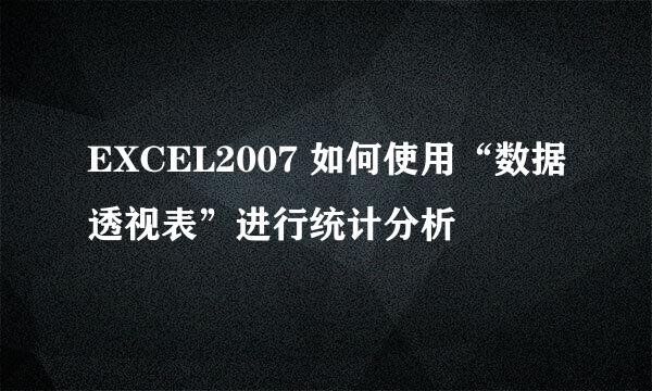 EXCEL2007 如何使用“数据透视表”进行统计分析