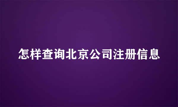 怎样查询北京公司注册信息