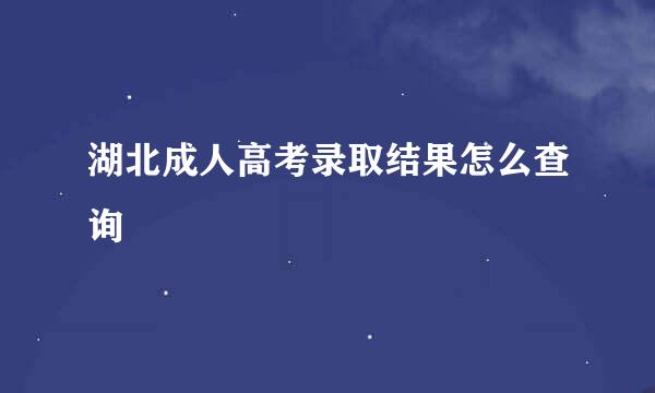 湖北成人高考录取结果怎么查询