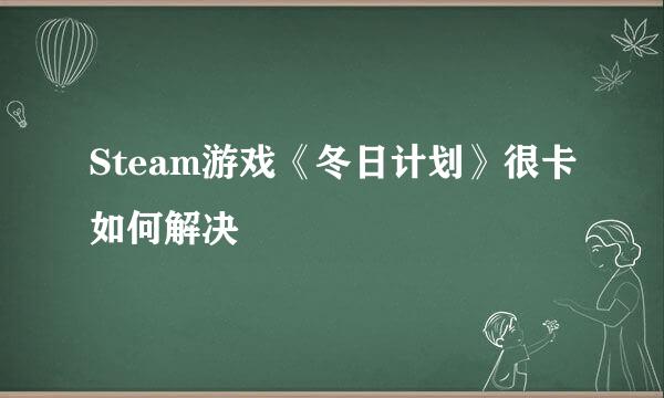 Steam游戏《冬日计划》很卡如何解决