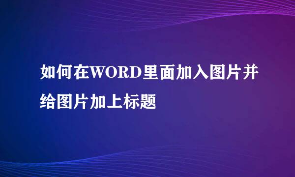 如何在WORD里面加入图片并给图片加上标题