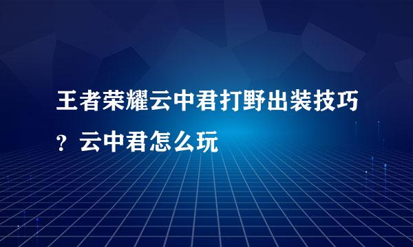王者荣耀云中君打野出装技巧？云中君怎么玩