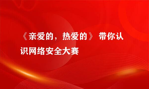 《亲爱的，热爱的》 带你认识网络安全大赛