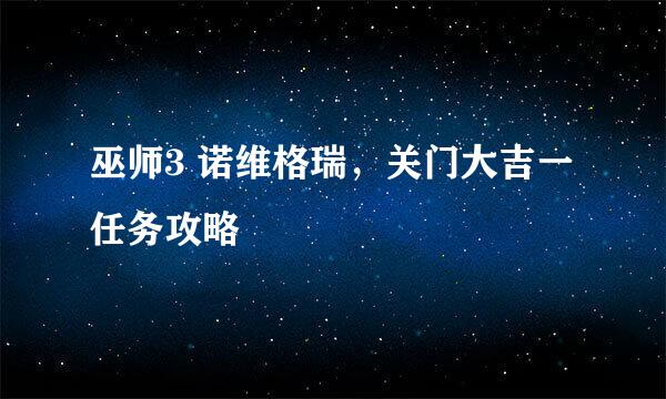 巫师3 诺维格瑞，关门大吉一 任务攻略