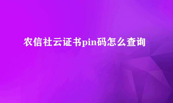农信社云证书pin码怎么查询