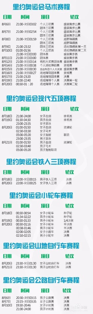 里约奥运会赛程安排 里约奥运会比赛项目时间表