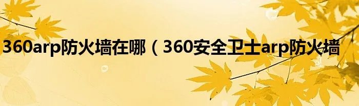 360arp防火墙在哪（360安全卫士arp防火墙