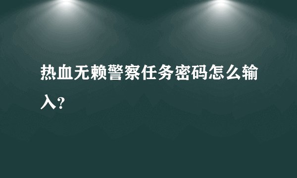 热血无赖警察任务密码怎么输入？