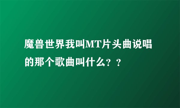 魔兽世界我叫MT片头曲说唱的那个歌曲叫什么？？