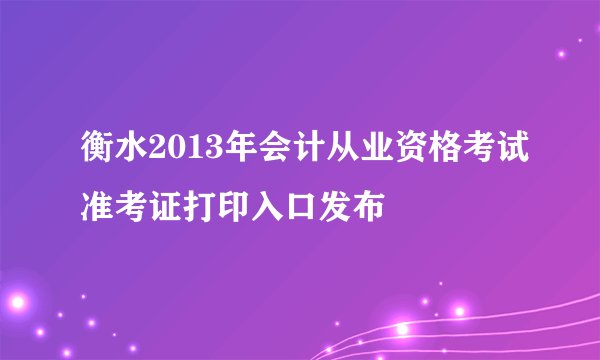 衡水2013年会计从业资格考试准考证打印入口发布