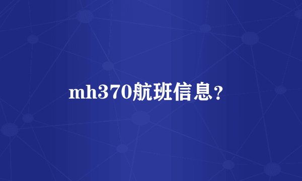 mh370航班信息？