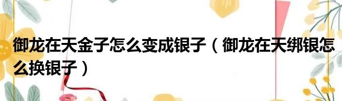 御龙在天金子怎么变成银子（御龙在天绑银怎么换银子）