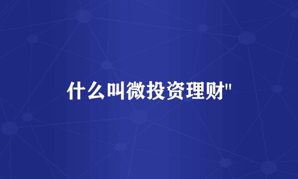 什么叫微投资理财