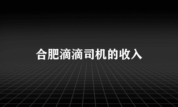 合肥滴滴司机的收入
