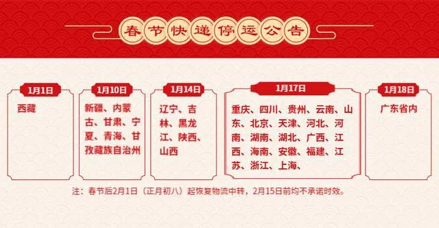 2020快递停运时间表通知 2020年物流放假安排时间表
