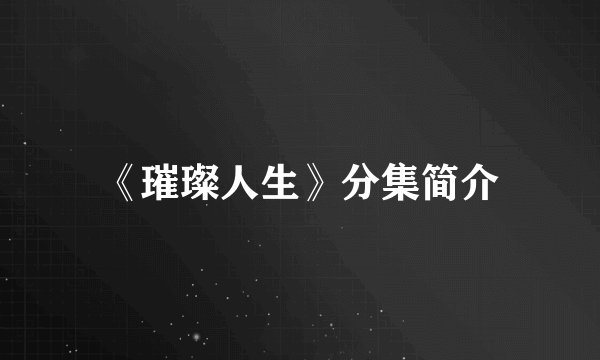 《璀璨人生》分集简介
