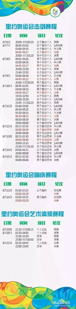里约奥运会赛程安排 里约奥运会比赛项目时间表