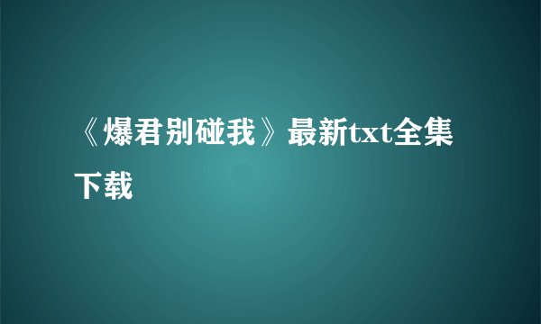《爆君别碰我》最新txt全集下载
