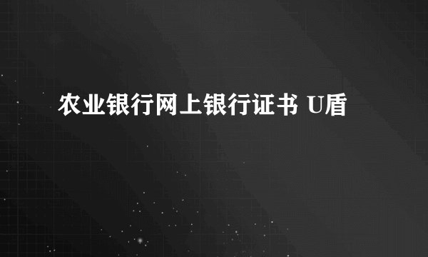 农业银行网上银行证书 U盾