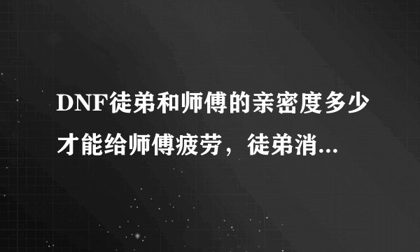 DNF徒弟和师傅的亲密度多少才能给师傅疲劳，徒弟消耗多少给多少疲劳？