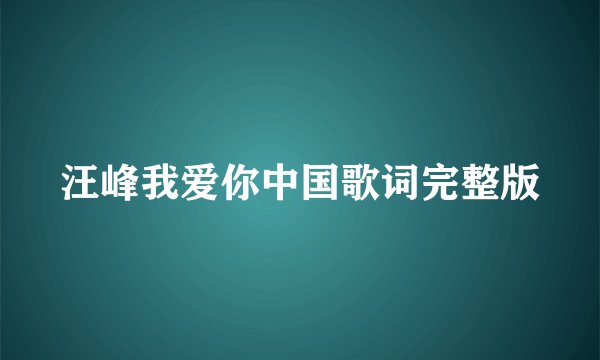 汪峰我爱你中国歌词完整版