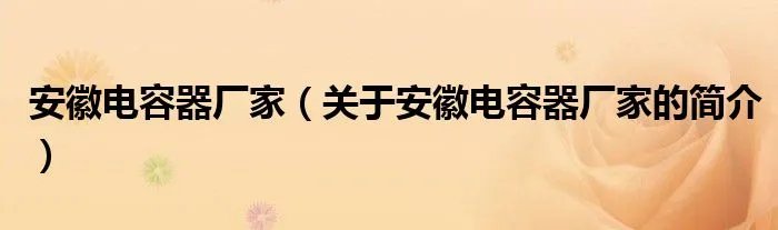 安徽电容器厂家（关于安徽电容器厂家的简介）